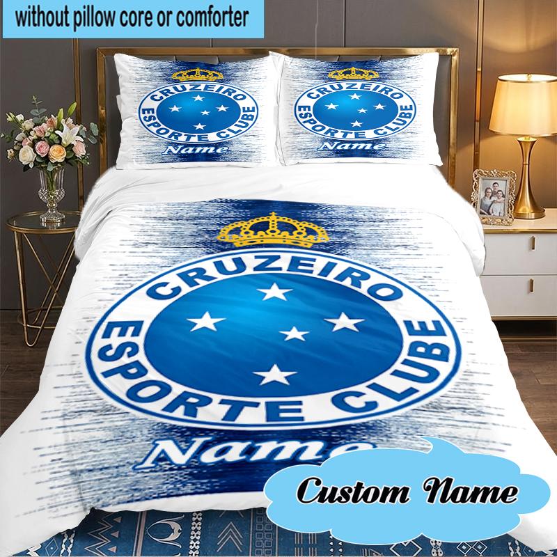 Custom Name Cruzeiro FC Crest Bedding Set 3pcs, Bedding Set Including 1pc Duvet Cover And 2pcs Pillowcases for Bedroom, Dormitory Gift