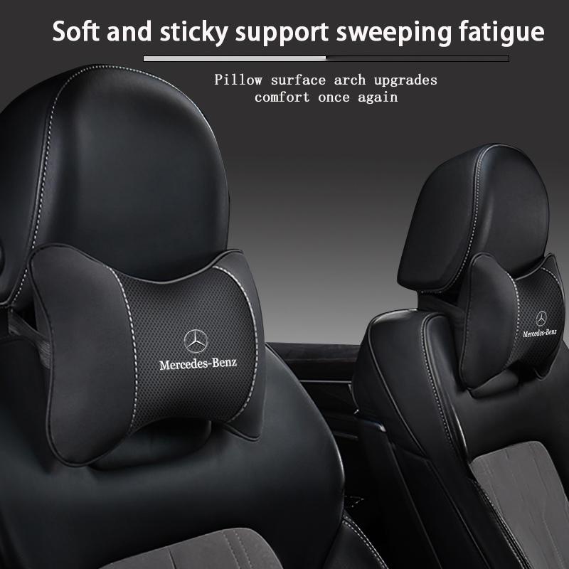 High-quality Leather Car Seat Headrest Memory Foam Comfort Pillow Auto Interior For Benz AMG A/B/C/E/S Class C200L GLC W220 W211 JR9