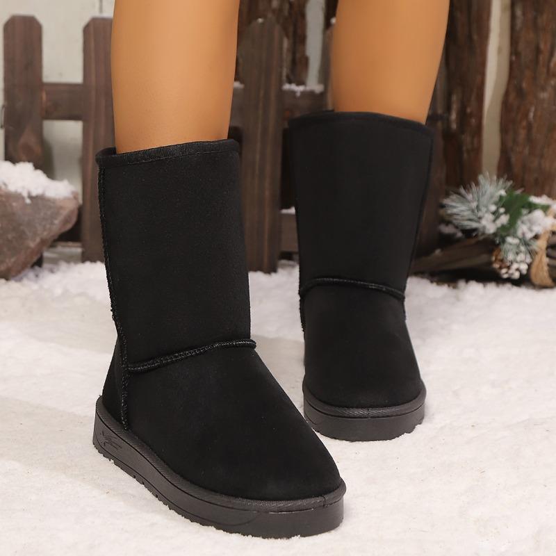 Mode 2024 Damesschoenen Nieuwe Winter Slip-on Mid-tube Suède Dameslaarzen Modieuze Effen Kleur Casual Dikke Zool Warme Sneeuwlaarzen