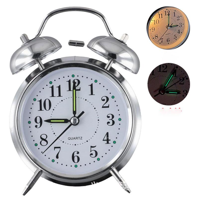 4-Inch Alarm Clock with Night Light, Metal Super-Quiet Movement, Large Bell Sound for Student Dorms