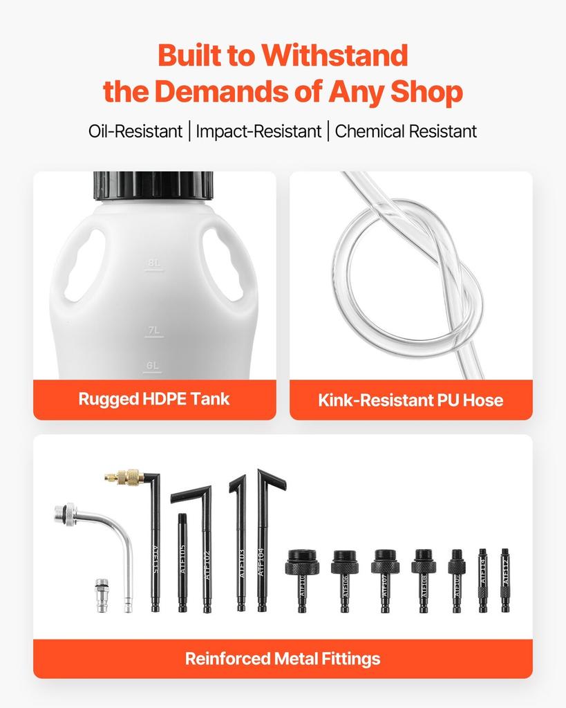 Transmission Fluid Pump, 8 L Capacity, Pneumatic Oil Fluid Extractor ATF Refill Dispenser Transfer Pump wit 15 ATF Adapters, Oil Extractor Dispenser