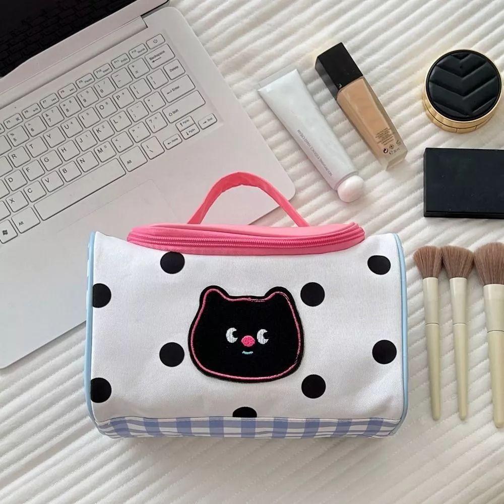 

PU Portable Cosmetic Bag Cartoon Cat Travel Wash Bag New Makeup Bag білий