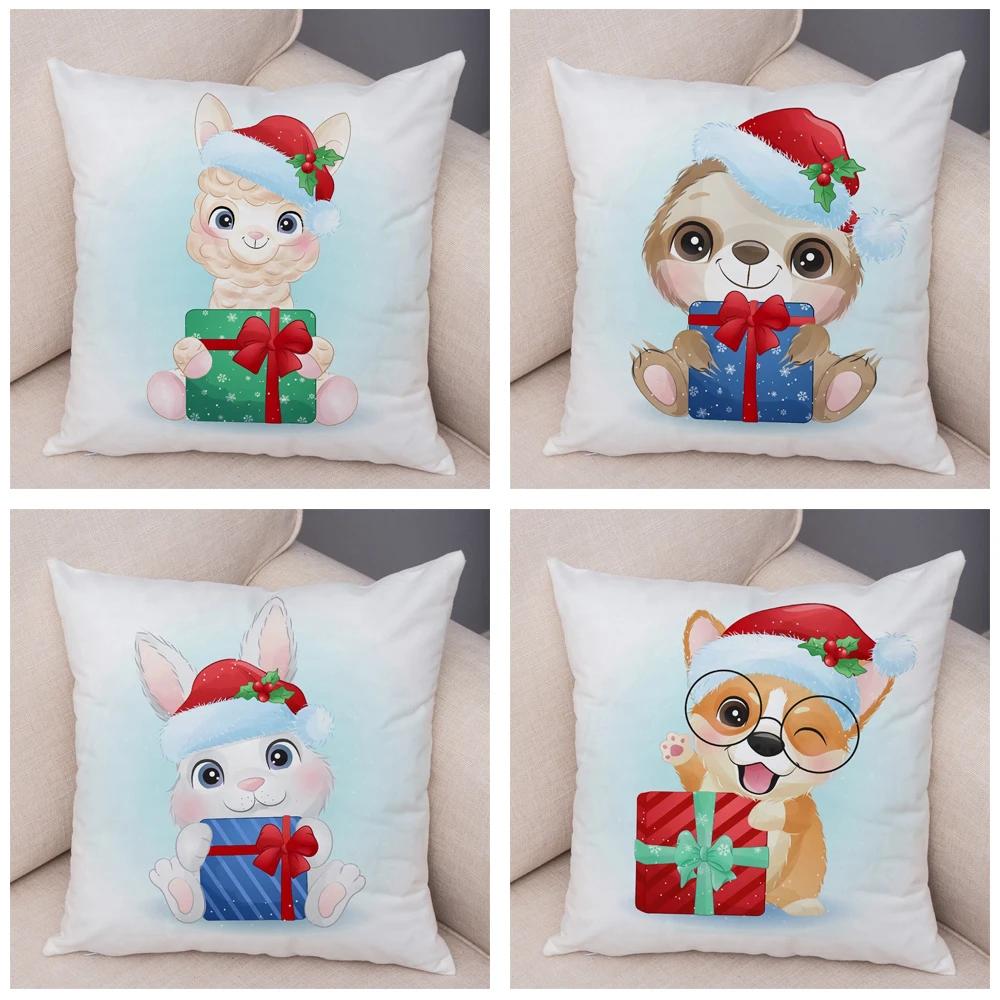 Nordic Kids Room Dog Fox Panda Cow Pillow Case Decor Cute Cartoon Animal Merry Christmas Soft Plush Cushion Cover for Sofa Home