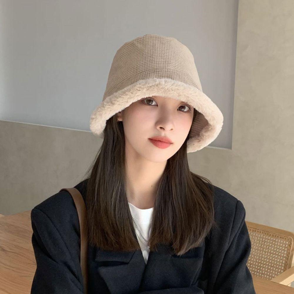 Lamb Fleece Cotton Windproof Women's Plush Hat Autumn Cap Korean Style Bucket Hat Fisherman Hat