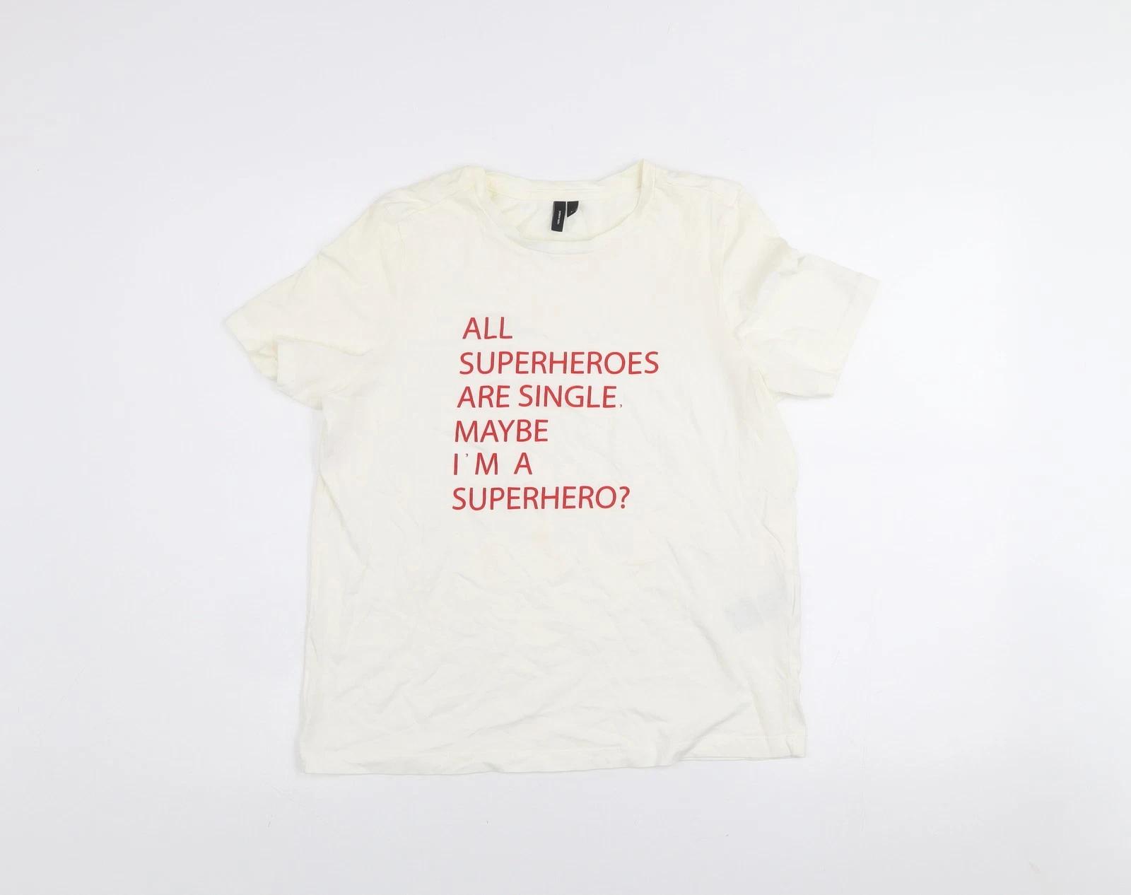 Vero Moda Women’s White Graphic T-Shirt Small Superhero Print Cotton Tee 3XL