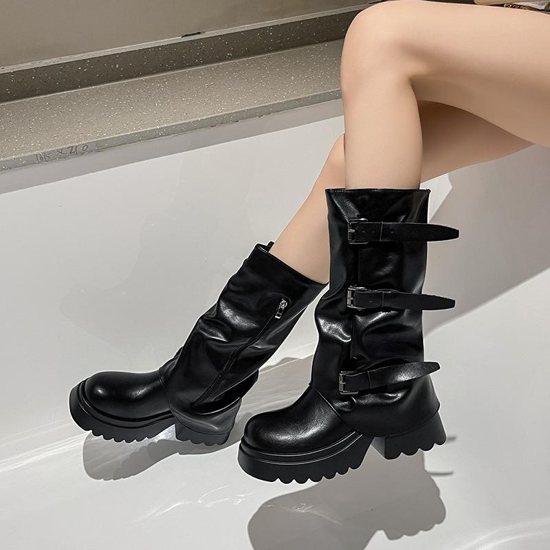 Versatile British wind cool Sa locomotive boots children 2025 autumn new retro trouser boots thick-soled heightening stacking boots