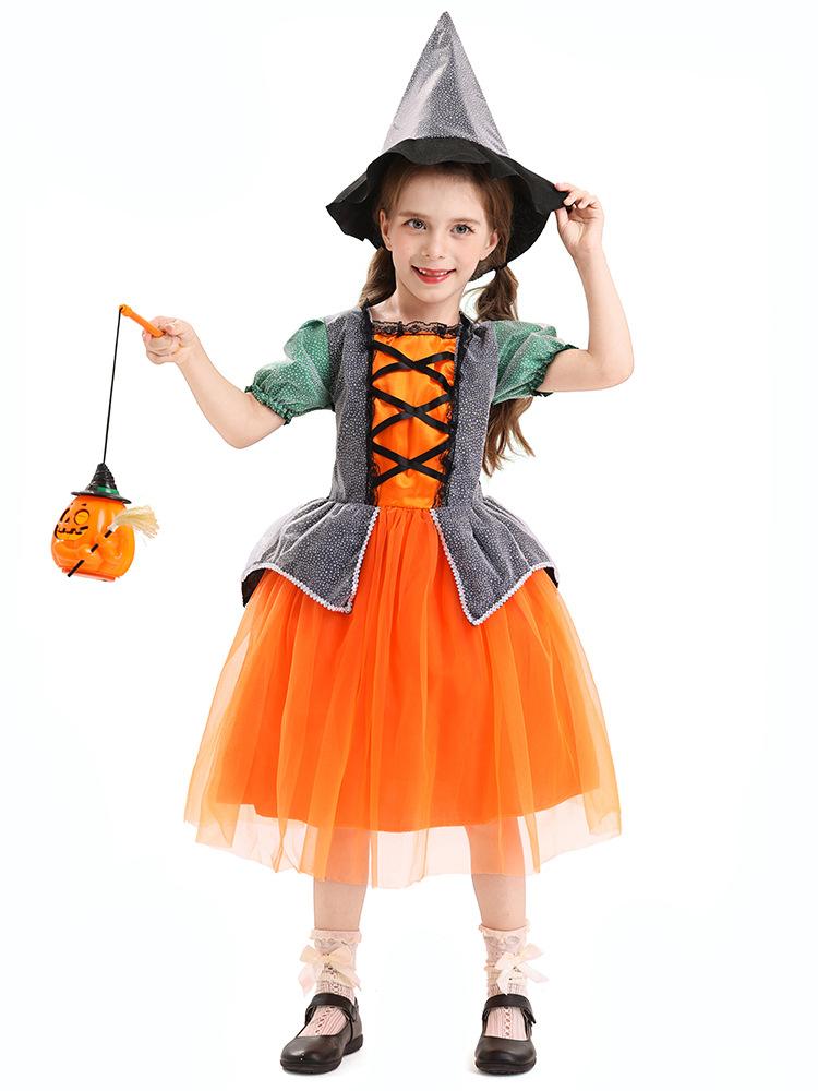 2026 Pumpkin Witch Dress for Girls Halloween Party Tutu Fancy Costume Classic Role Play Outfit