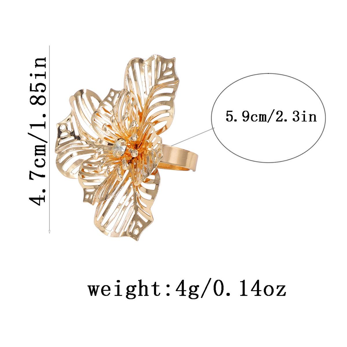 Богемный Стиль Мода Полый Металлический Большой Цветок Открытое Кольцо Элегантное Повседневный Стиль Женское Модное Кольцо на Палец золотой
