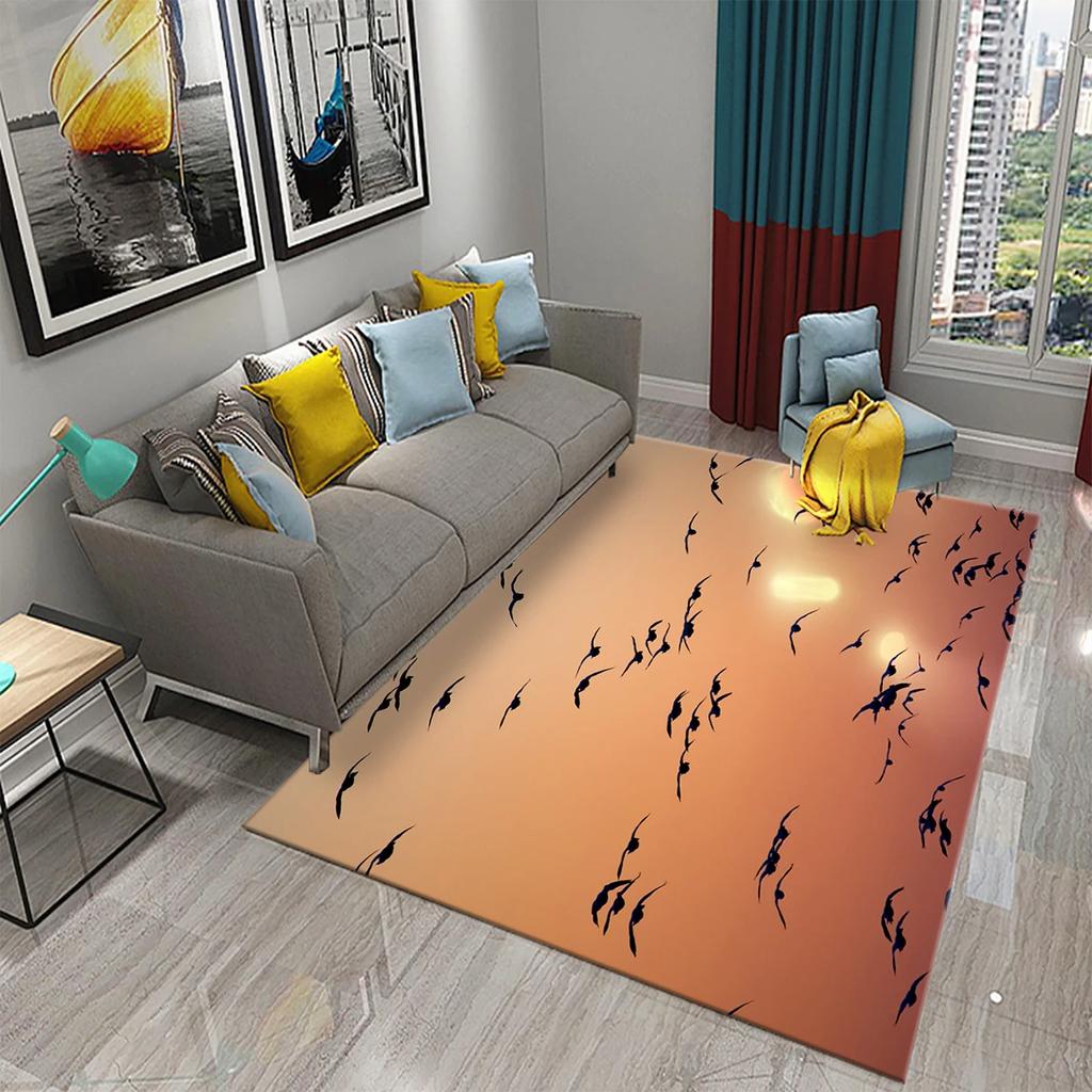 3D Migratory Birds Carpet Sunset Seaside Birds Rugs for Kitchen Bathroom Anti-Slip Carpet Living Room Bedroom Floor Decor Mats