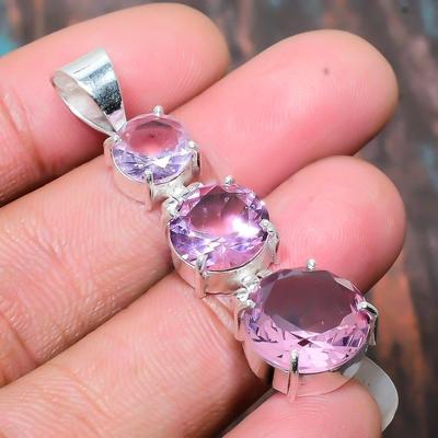 Ciondolo gioielli in argento sterling massiccio 925 fatto a mano con pietra preziosa rosa Kunzite per lei