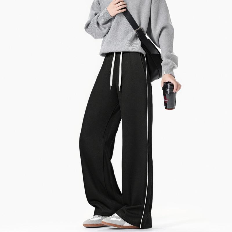 

Новые мужские спортивные брюки прямого кроя для осенне-зимней моды, модные, повседневные, свободные и универсальные брюки с широкими штанинами S чёрный