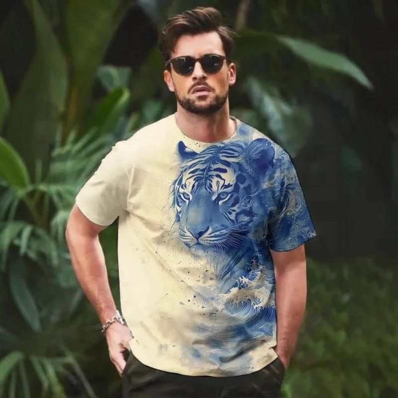 

Summer Men s Casual Loose Animal 3D Printed Round Neck Fashion T-shirt S