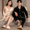 Black golden velvet sexy sex temptation couple pajamas women's 1011 new autumn and winter suspender nightdress nightgown set