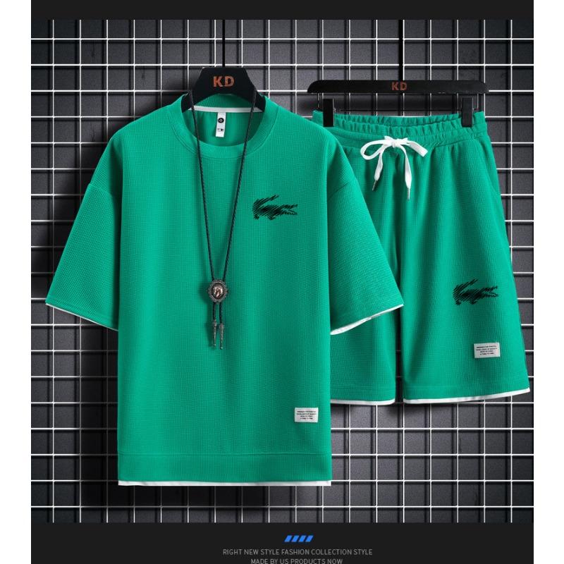 2025 Sports Fashion Casual Men's Suit Summer Korean Men's Short-sleeved T-shirt + Five-point Shorts Two-piece Set