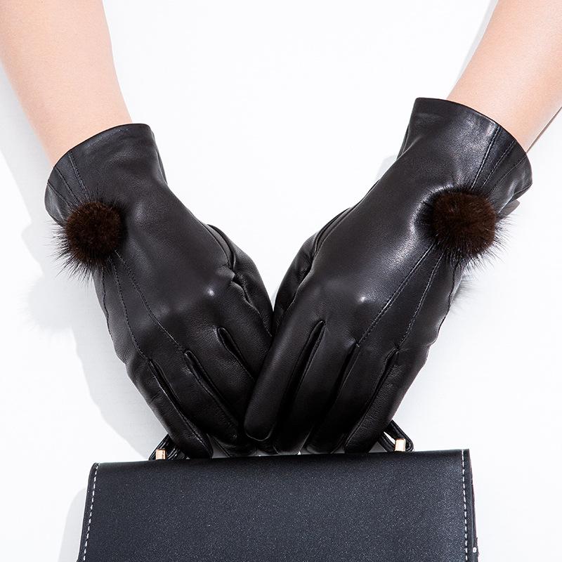 Genuine Leather Gloves Winter Women's Warm Gloves  Outdoor Sheepskin Gloves  Fleece Thickened Gloves