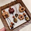 Tiger Eye Wooden Little Bear Dog Necklace: Women's Cute Beaded Sweater Chain for Autumn/Winter.
