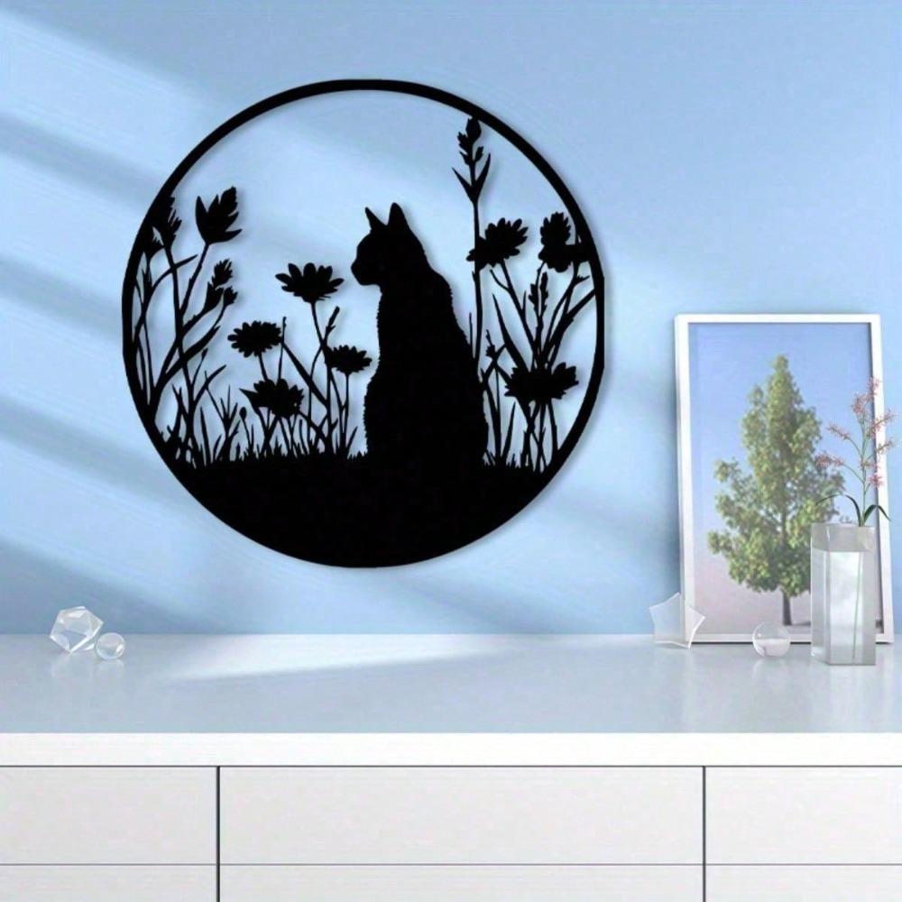 Vintage Metal Tree of Life Wall Art with Cat and Floral Decor