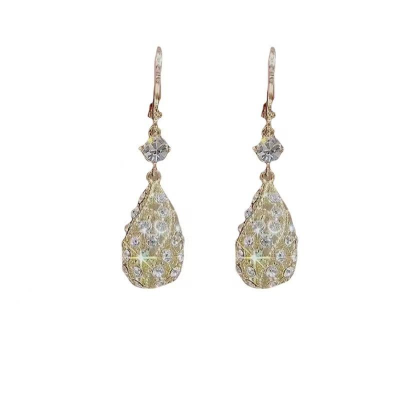 Exquisite Shiny Hollow Water Drop Crystal Dangle Earrings for Women New Luxury Fashion Wedding Bride Korea Earring Jewelry Gift