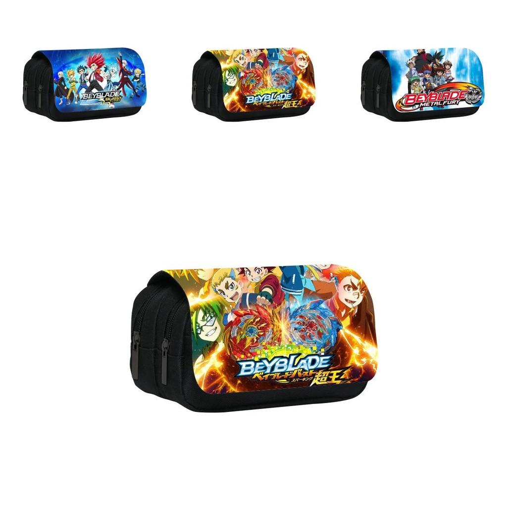 Borsa Portapenne a Doppio Strato con Stampa Personaggi Cartoon Beyblade per Scuola e Viaggio