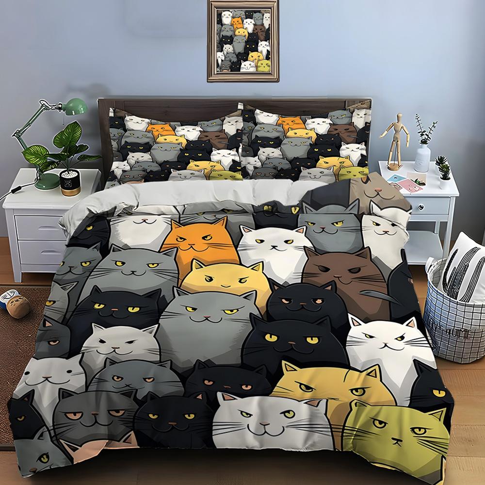 Cute Cartoon Cats Print Bedding Set Duvet Cover 1 Duvet Cover 2 Pillowcases Adult and Children Bedding Set Luxury Comforter Set