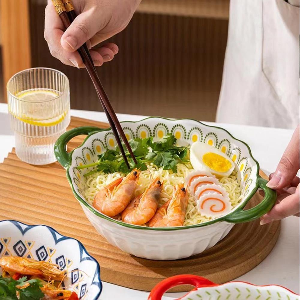 Schöne Keramik-Suppenschüssel mit großem Fassungsvermögen und Henkel Geeignet für Salate, Früchte, Pasta, Desserts usw. Geeignet für den Backofen