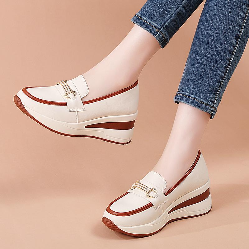 Women's Loafers Height Increase Leather Platform Casual Thick Sole Elevator Shake Shoes
