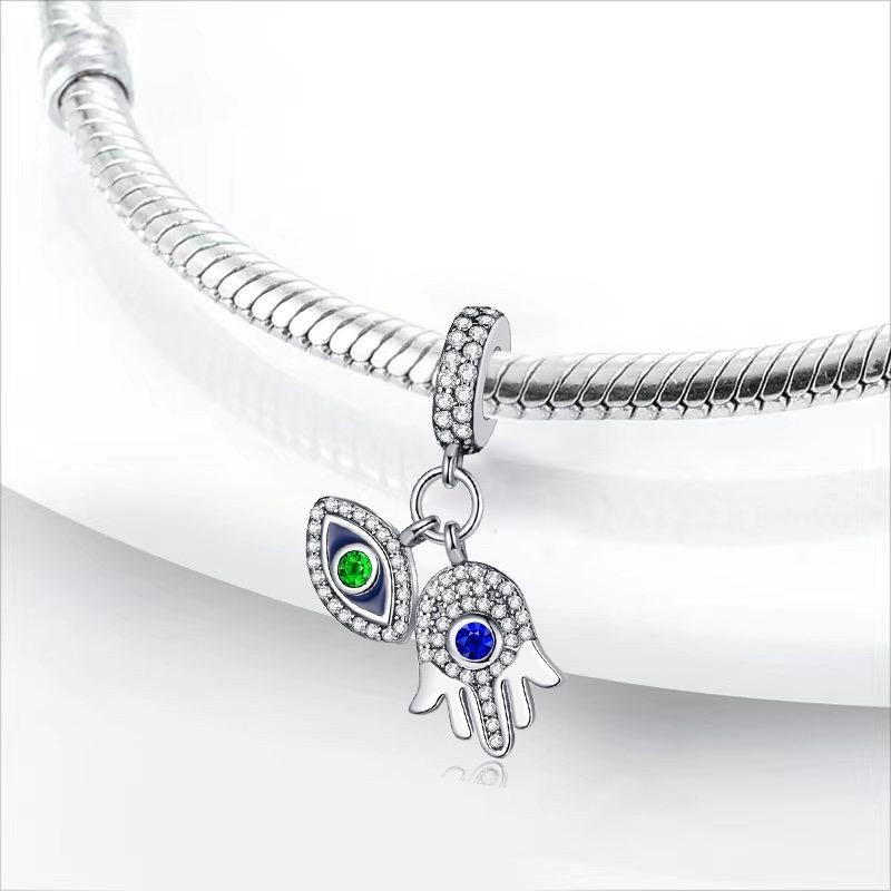 New 925 Silver Devil's Eye Blue Palm Charm Fit Original Bracelet Accessories Women Jewelry