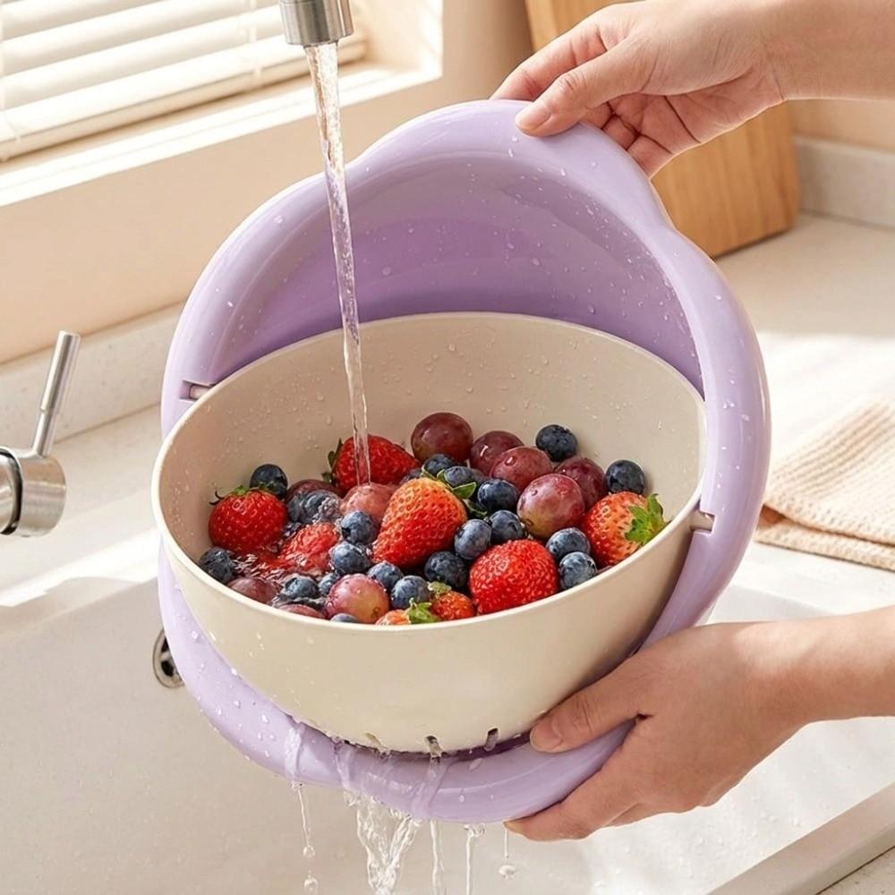 Double Layer Vegetable Colander Large Capacity Fruit Washing Basket Thick Kitchen Strainer Kitchen