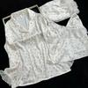 2026 Women's Ice Silk Floral Pajama Set: Long Sleeve Top, Long Pants, Lace Camisole with Bra Pads
