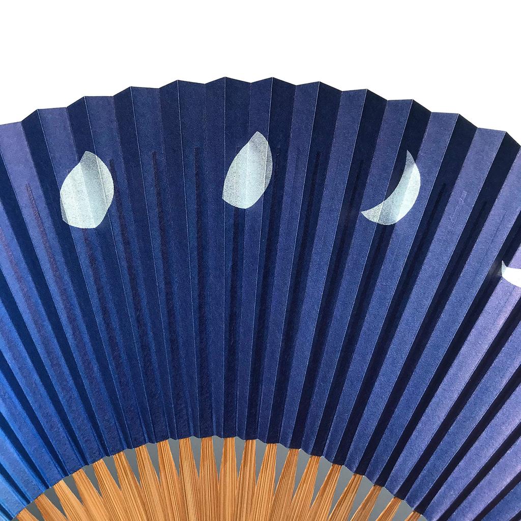 Hanakanzashi Paper Fan with Moon Phase Includes Fan Gradient Metallic Moon 63 Men's Design, Bag, Boxed, Large, Blue, (Blue)