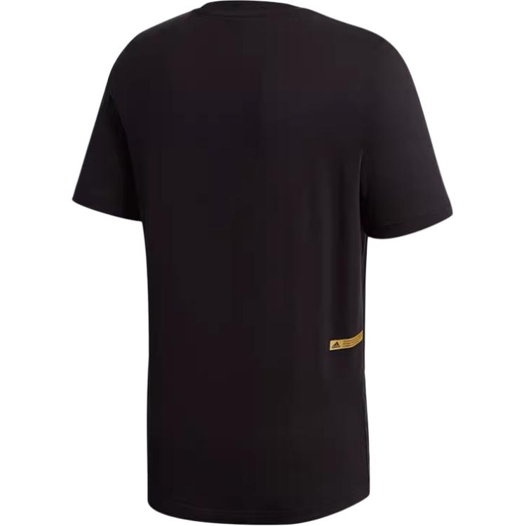adidas Sportovní řada Kulatý výstřih Pohodlný svetr Krátký rukáv Tričko Pánské Vrcholy Černá GE4707