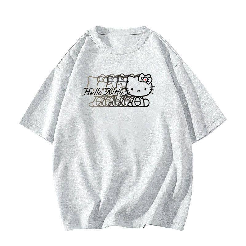 Cotton Kitty Cat White Short-sleeved T-shirt Women's Summer American High Street Design Sense Niche Half-sleeved Loose Top