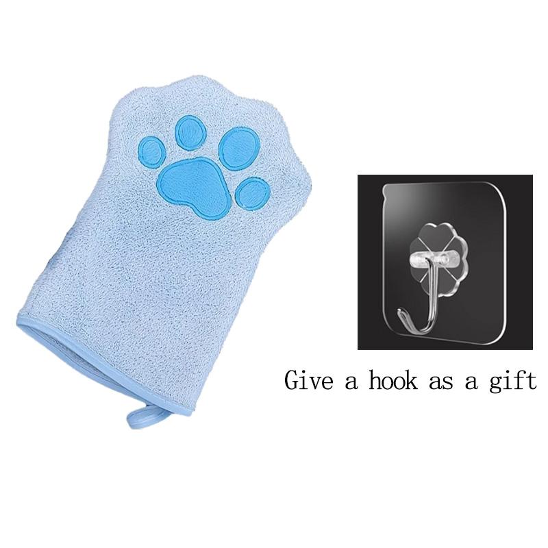 Quick drying Dog Bath Gloves Pet Grooming Gloves Multicolor Soft Absorbent Paw Print for Dogs Cats, Bathing Drying Essentials синий