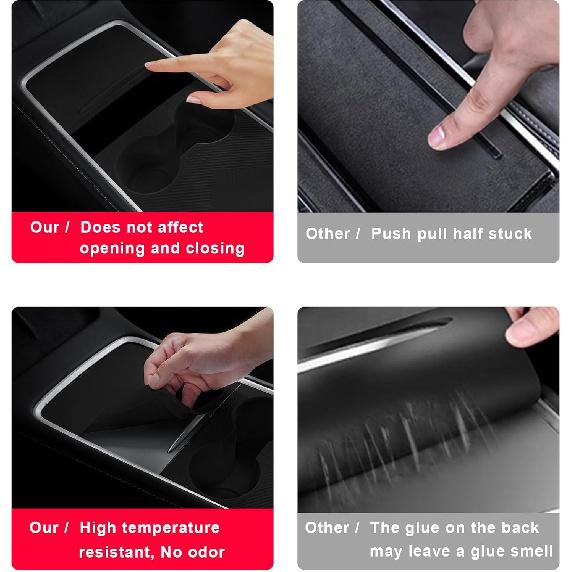 Center Console Silicone Wrap Kit With Cup Holder For Tesla Model 3 - / Model Y -2024 (Black)