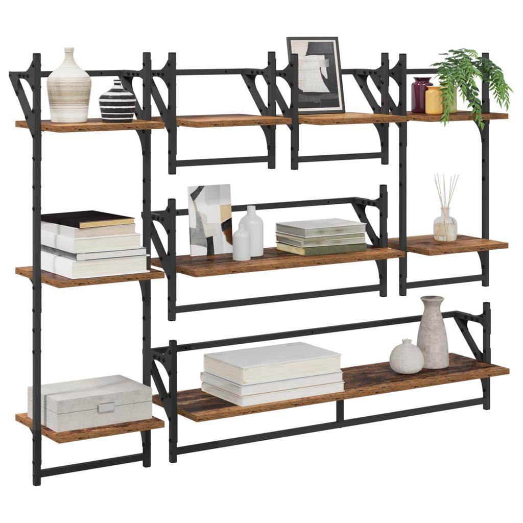 Wall Shelf Set 6 pcs Reclaimed Wood Look 100 x 25 x 30 cm Wood Based Material