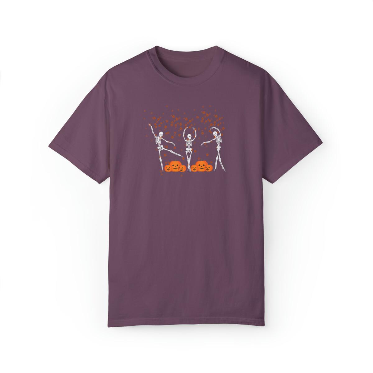 Dancing Skeleton Halloween Shirt, Fall Leaves Pumpkins Shirt, Halloween Costume S
