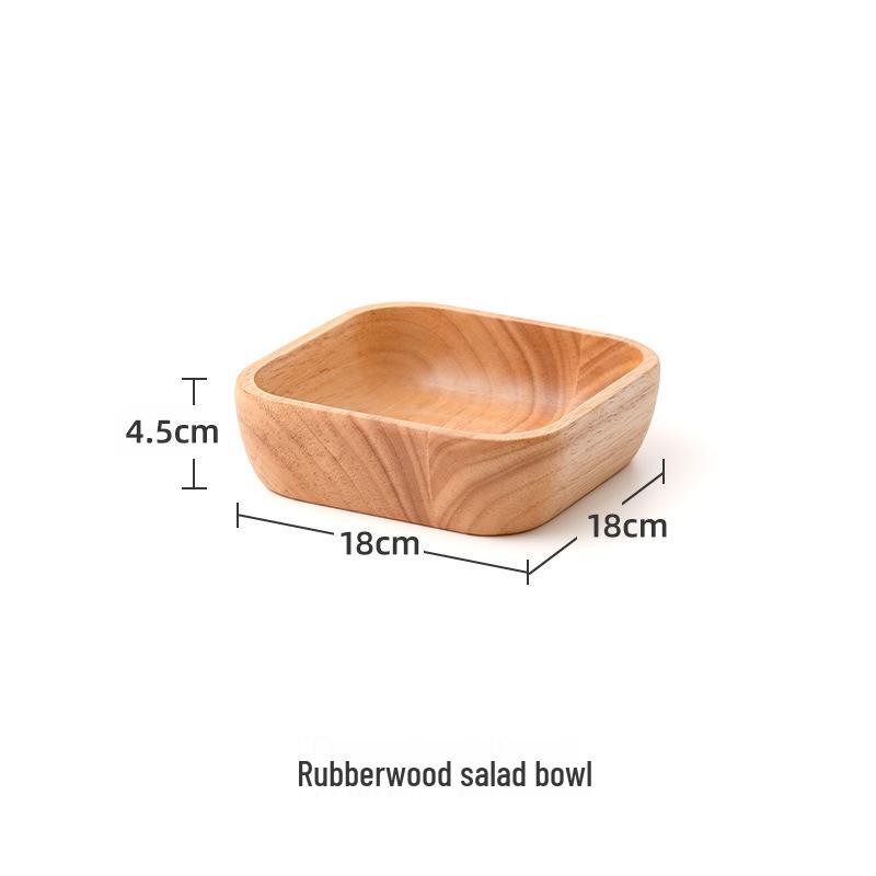 Japanese Style Solid Wood Square Salad Bowl - Simple Wooden Tableware Dish