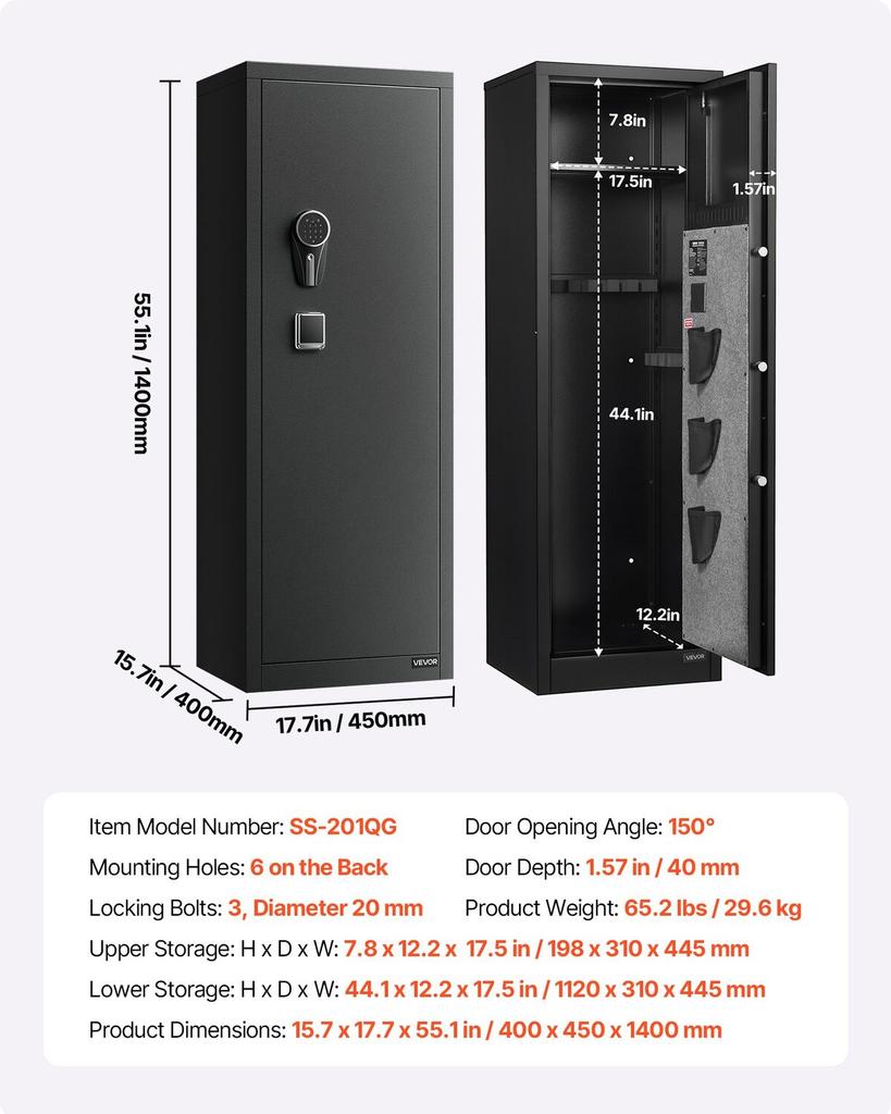 8-10 Gun Safe, Long Gun Cabinet for Rifles and Pistols, Quick Access Rifle Safe with 3 Pistol Pockets and Adjustable Racks, Large Digital Cabinet with