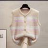 Striped Round Neck Knitted Vest for Women Autumn and Winter Loose Outer Knitted Vest Sweater