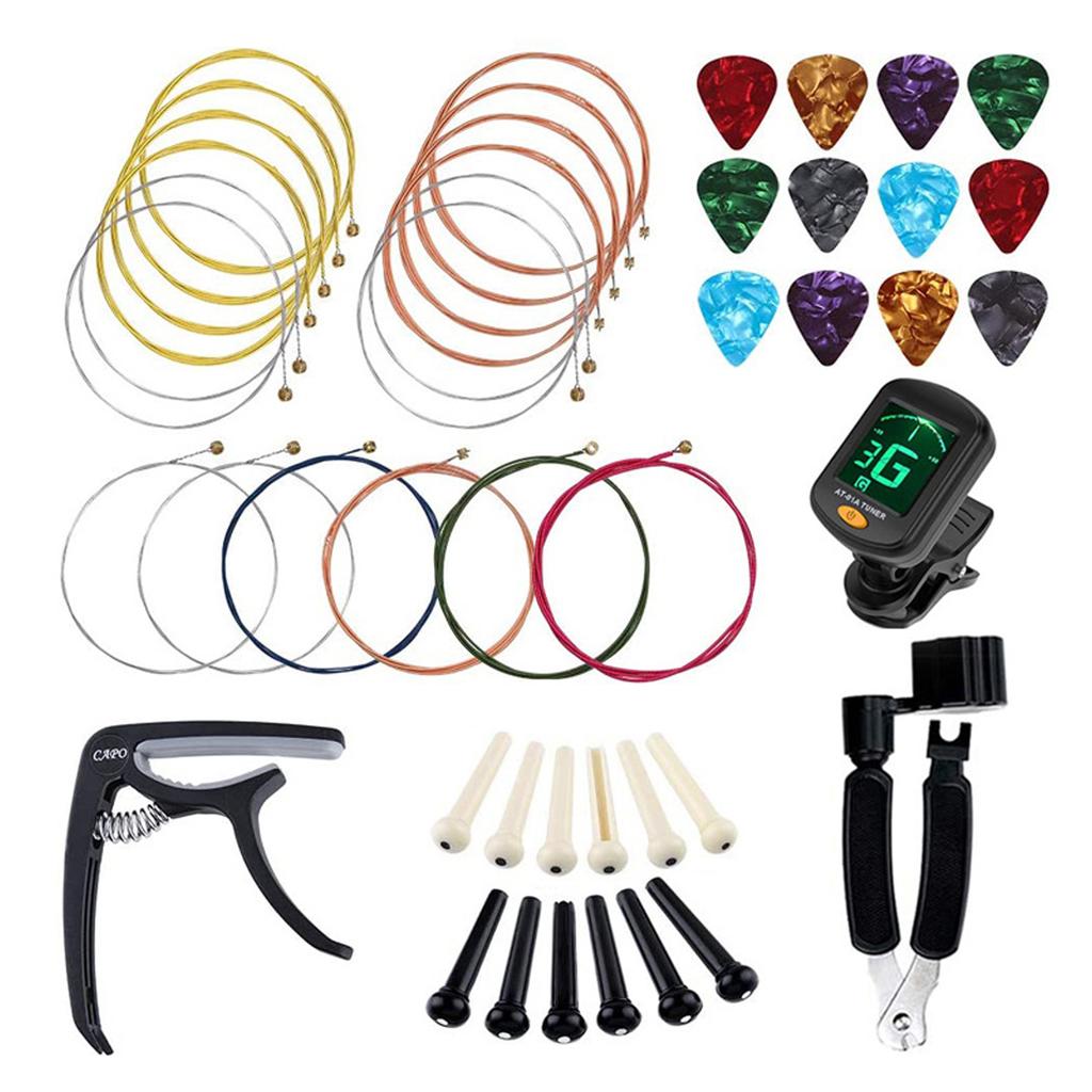45Pcs Guitar Accessories Set String Capo Bridge Pins Pick Replacement Playing Auxiliary Tool