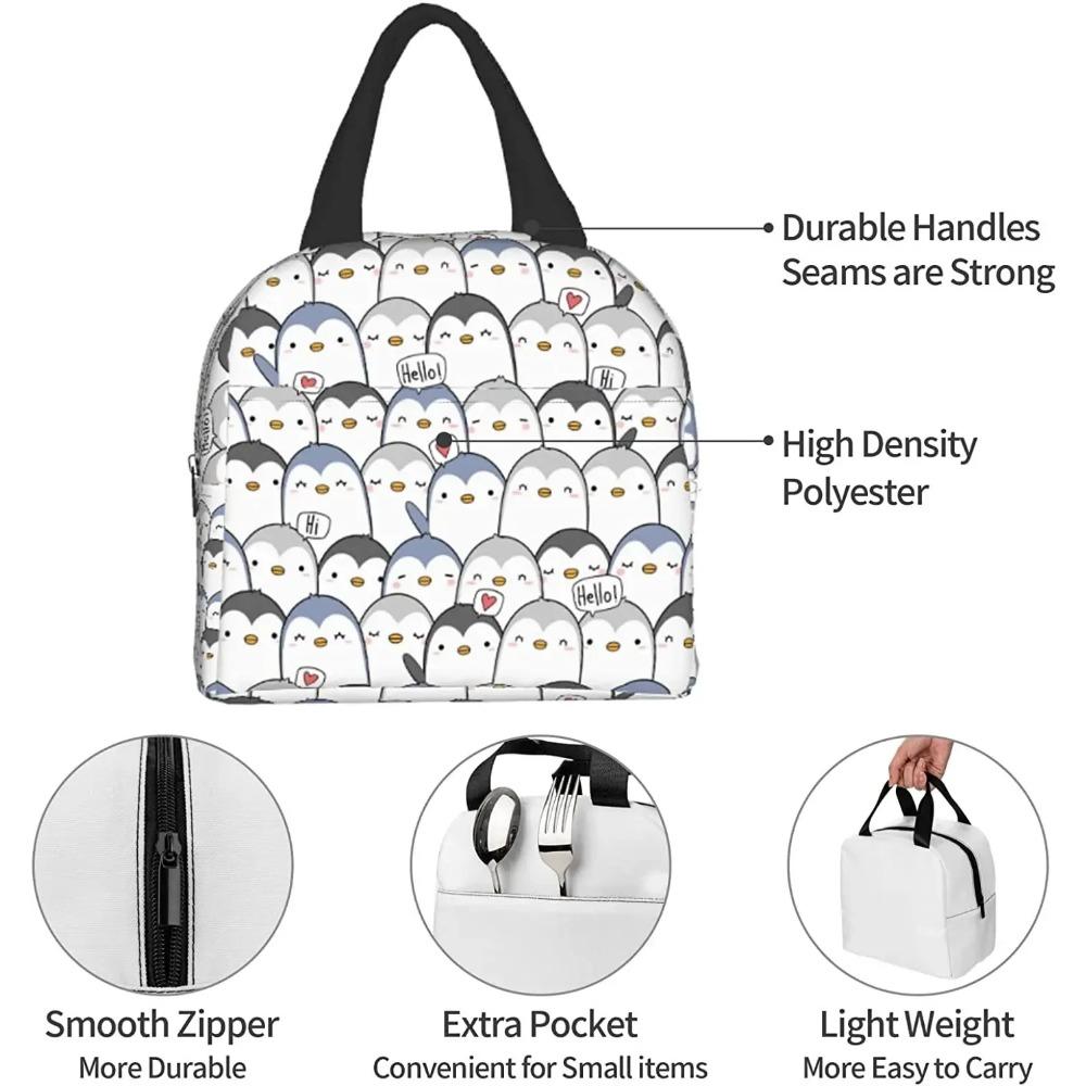 Cute Penguin Greeting Lunch Bag for Women Teens Insulated Water-Resistant Tote Bag Reusable Lunch Box for Picnic Travel Work