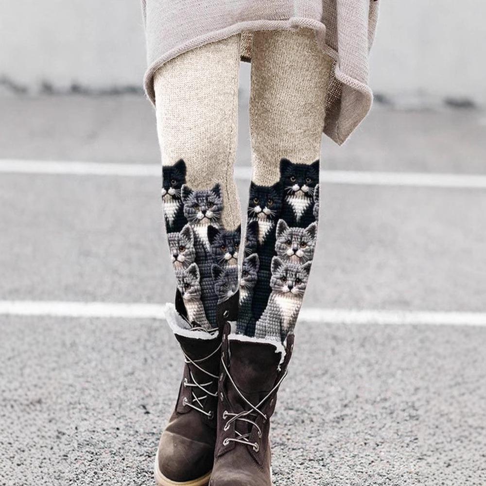 Women's High Waist Yoga Leggings Slim Fit Streetwear Cat Digital Print Stretch Fitness Workout Pants