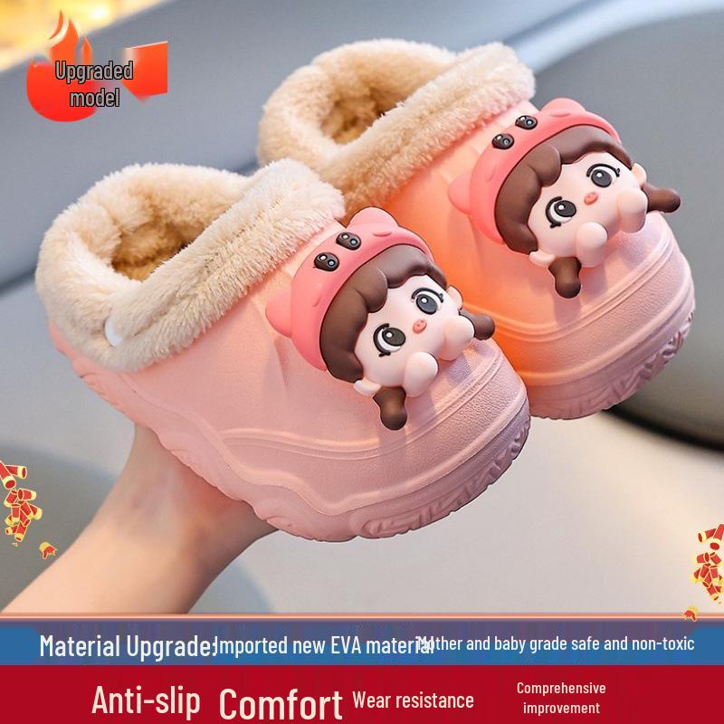 Children's Non-Slip Cotton Slippers: Warm, Waterproof EVA Winter Shoes for Boys, Girls, and Adults.