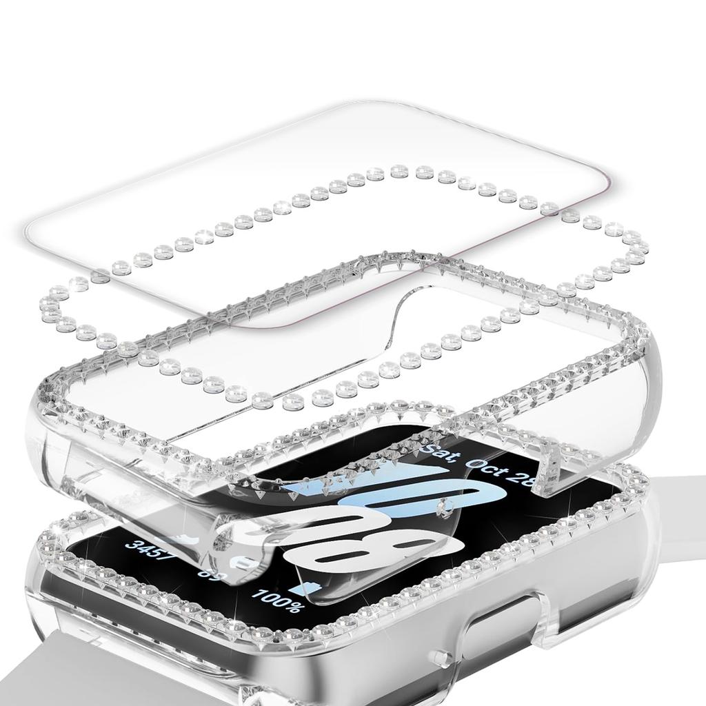 Ochranný Bling PC dutý kryt pro Samsung Galaxy Fit 3 Chytré hodinky Pásek Diamantový Křišťálový Nárazník Ochranný kryt Obrazovka