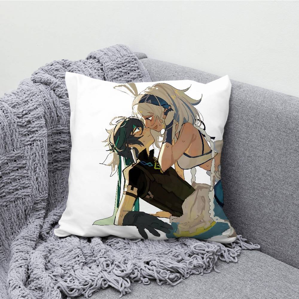 Genshin Impact Kinich Mualani Pillowcases Bedroom Living Room Sofa Home Decor Polyester Cushion Cover with Zipper