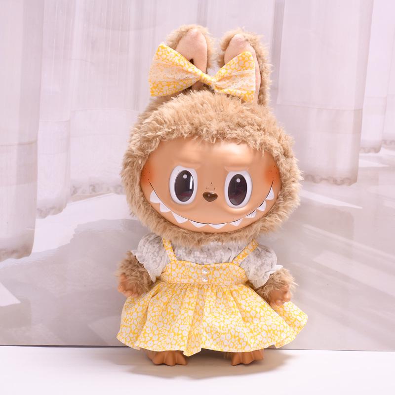 38cm Labubu Plush Doll Casual Outfit Set with Hat (Clothes Only)