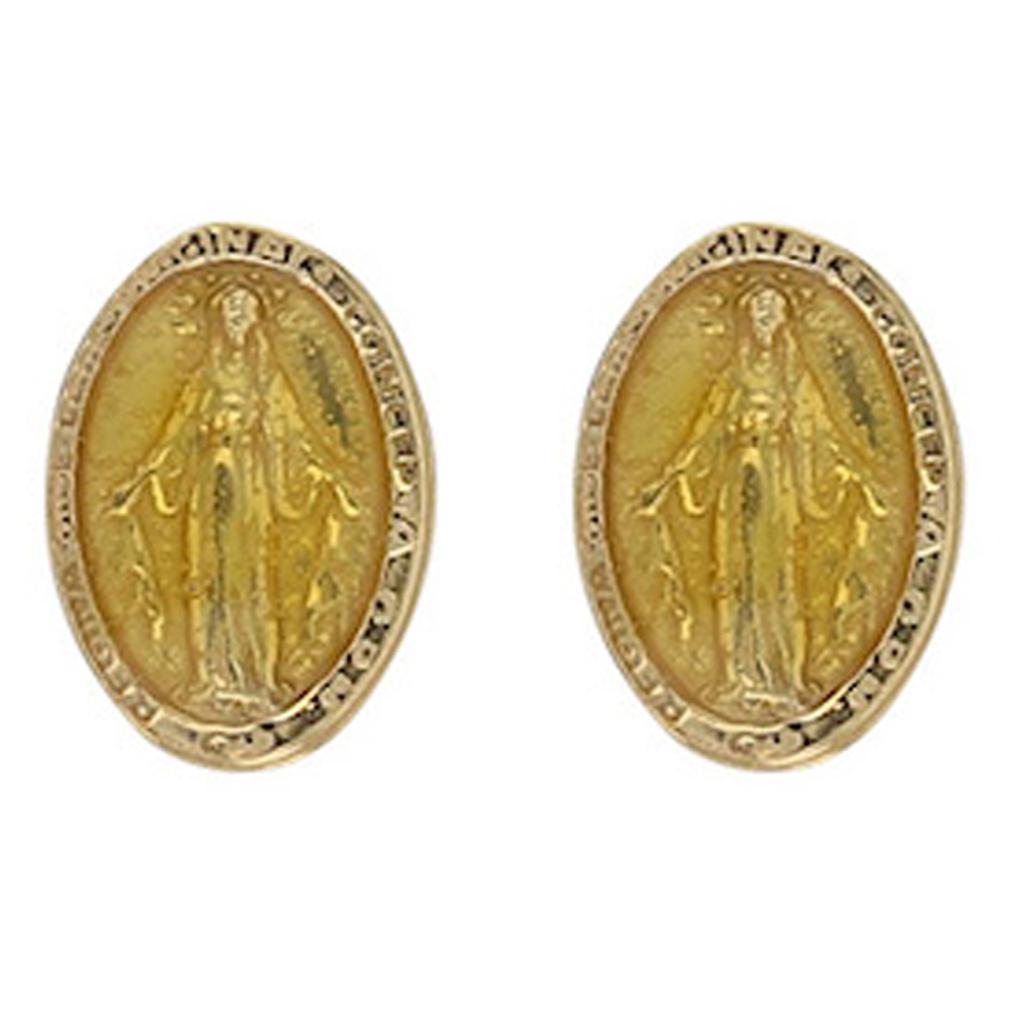 Les Trésors De Lily [R6035] - Silver Artisanal Earrings 'Virgin Mary' Golden Yellow - 10x7 Mm
