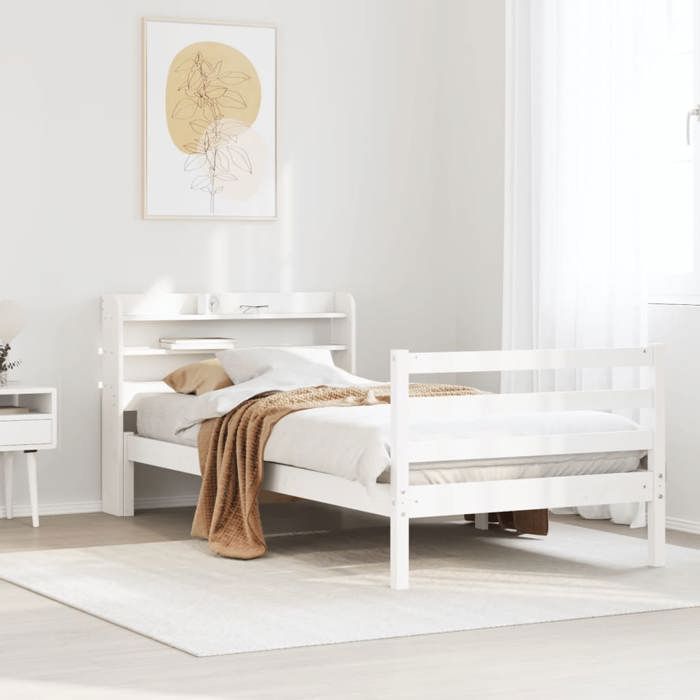 VidaXL Cadre de lit avec tête de lit blanc 75x190cm bois de pin massif, lit, mobilier de chambre à coucher, lit en bois, lit 3306630