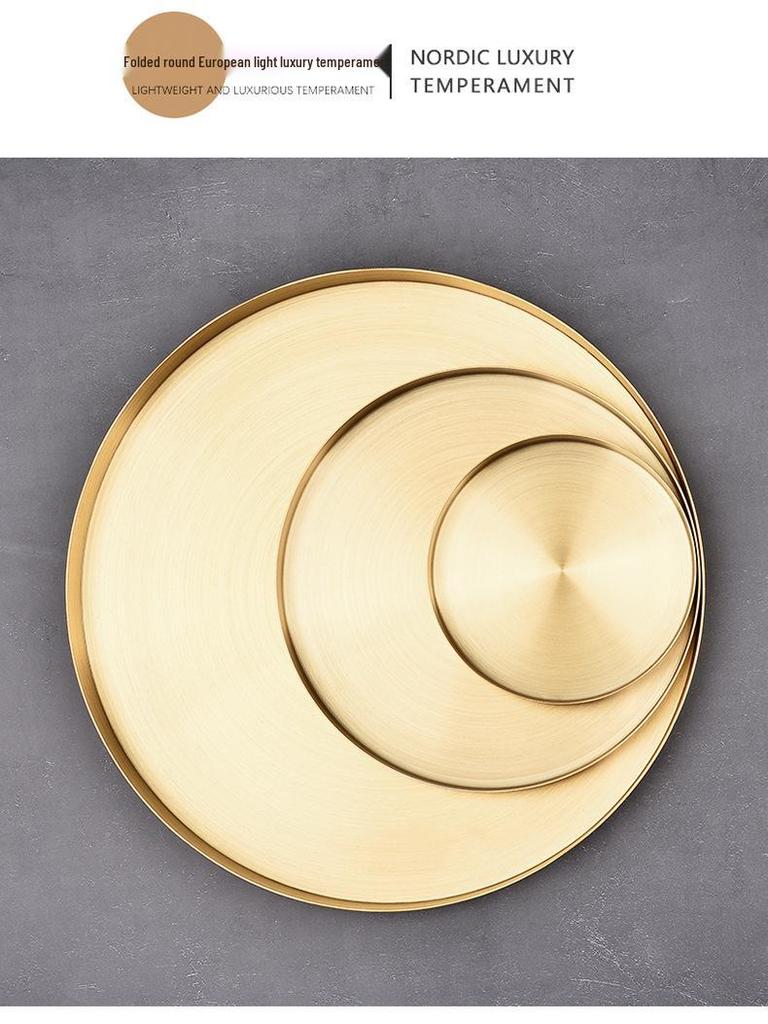 Luxury Gold Stainless Steel Round Tray for Cosmetics, Storage, and Desserts