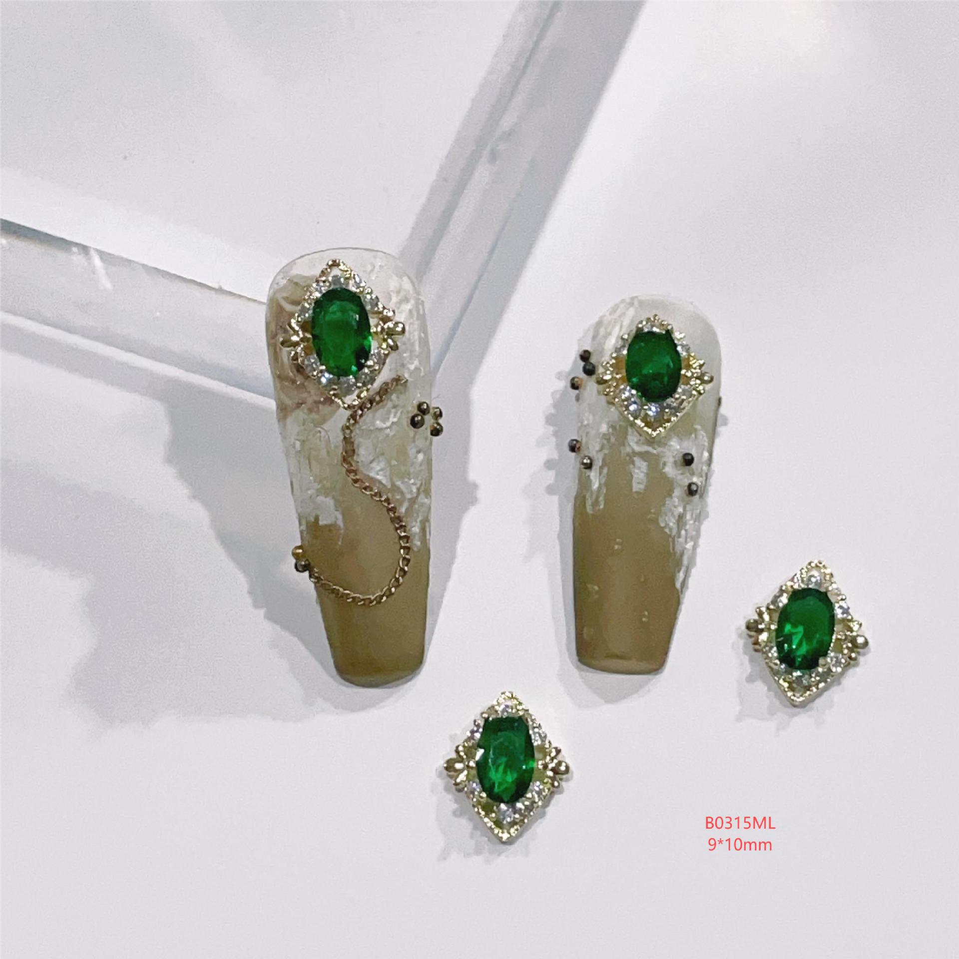 

Изумрудно-зеленый ретро придворный стиль циркон нейл-арт украшения